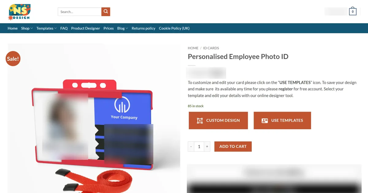 NS Design, United Kingdom: an ID card store with templates and online design