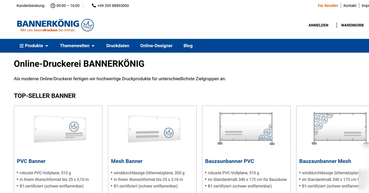 Screenshot of the BannerKoenig storefront
