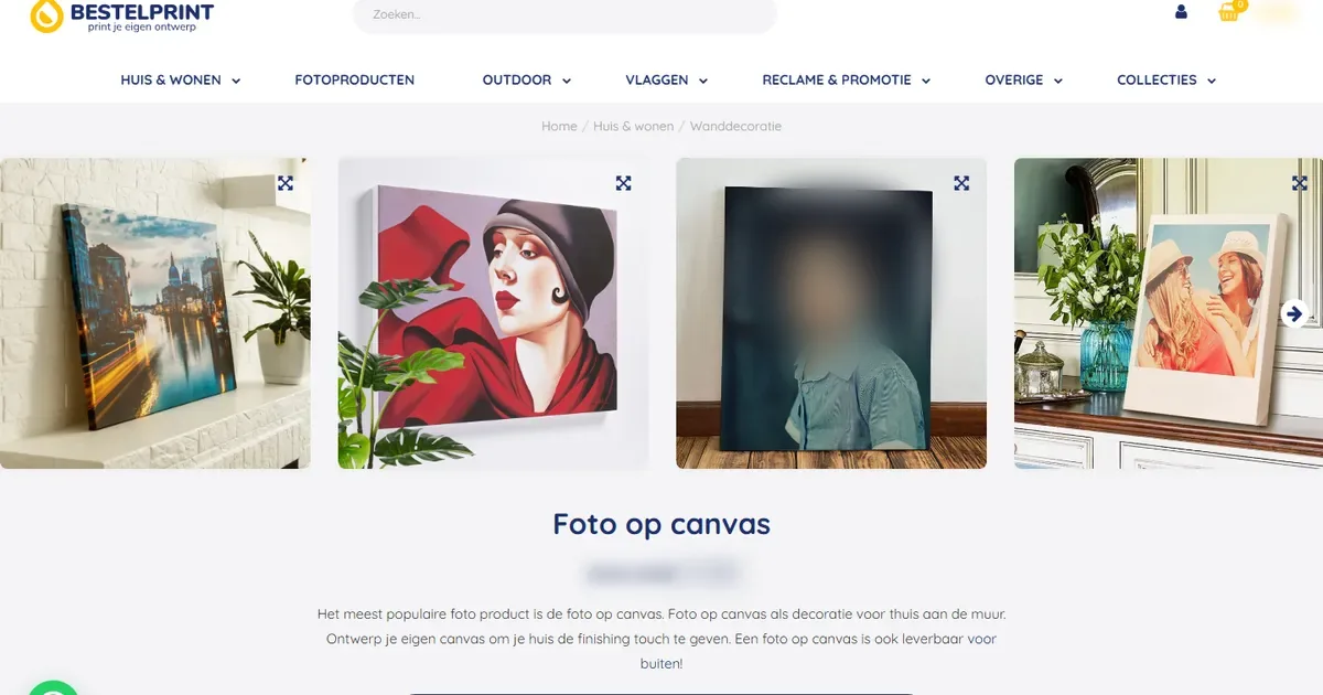 Screenshot of the Bestelprint storefront
