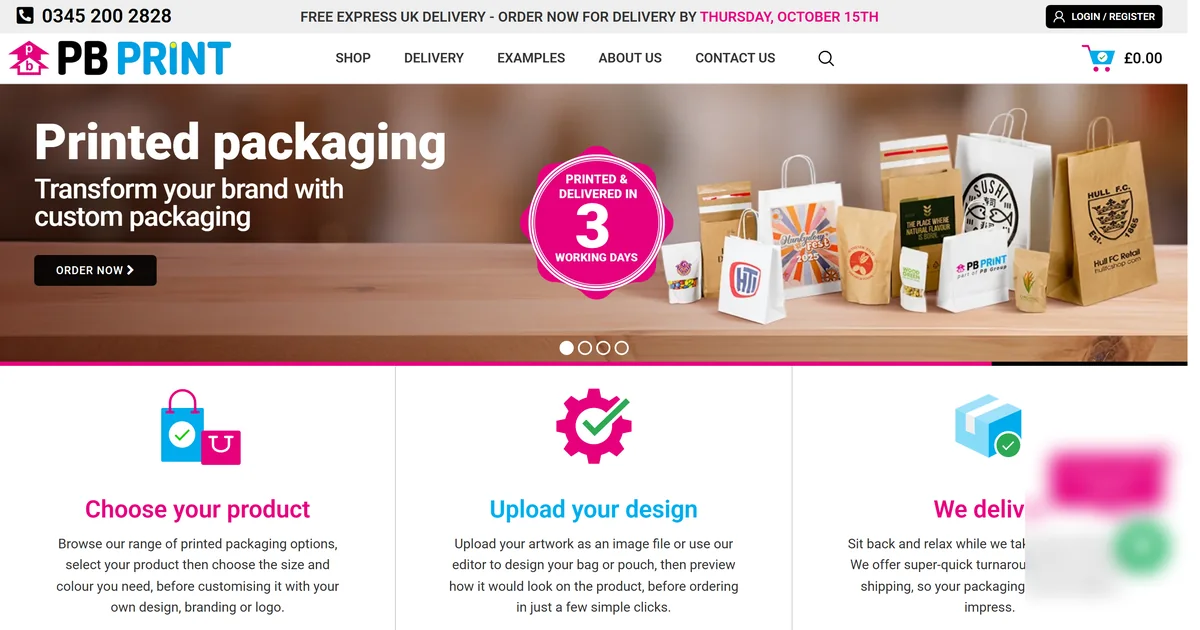 Screenshot of the PBPrint storefront