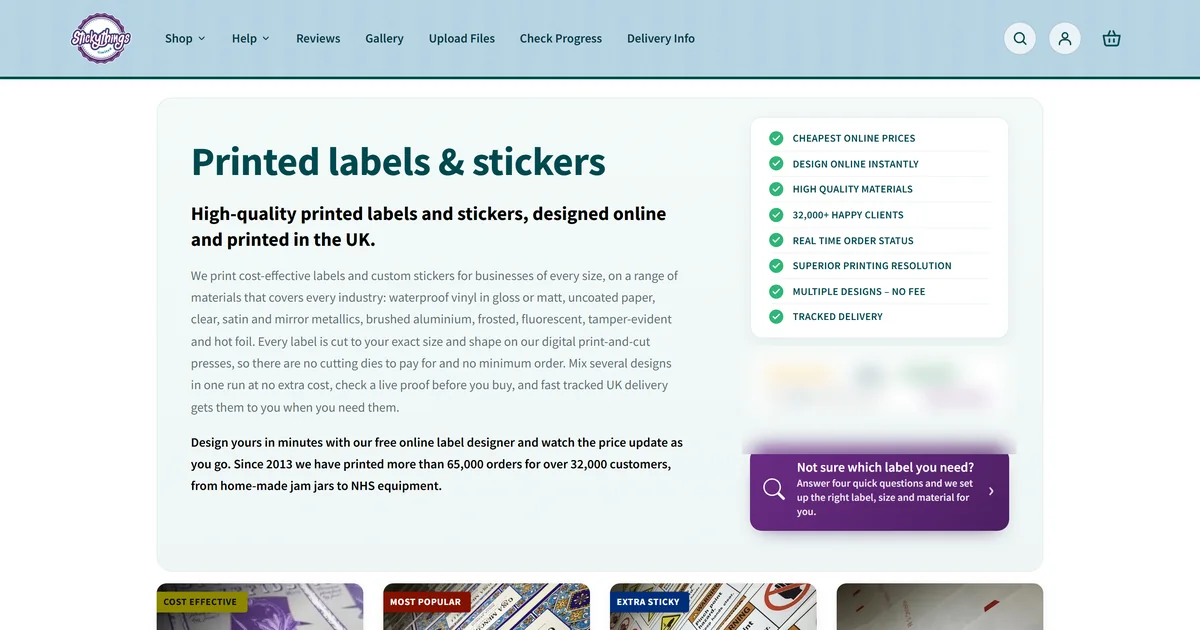 Screenshot of the StickyThings storefront
