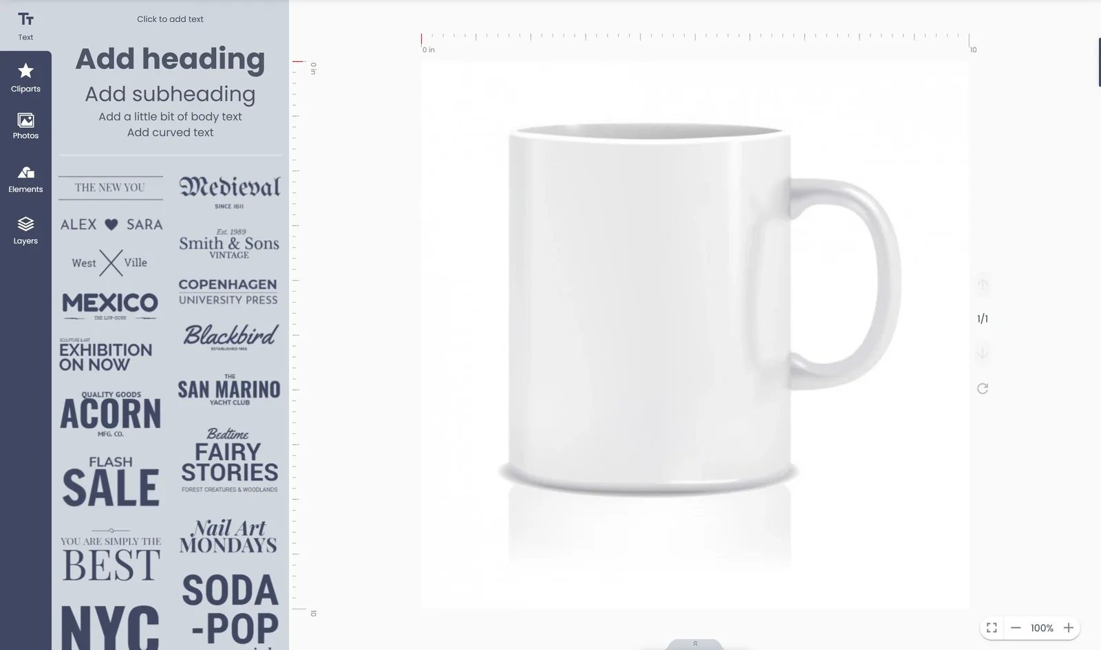 Online designer adding text presets to a printed mug, in an article on web to print storefront launch checklist