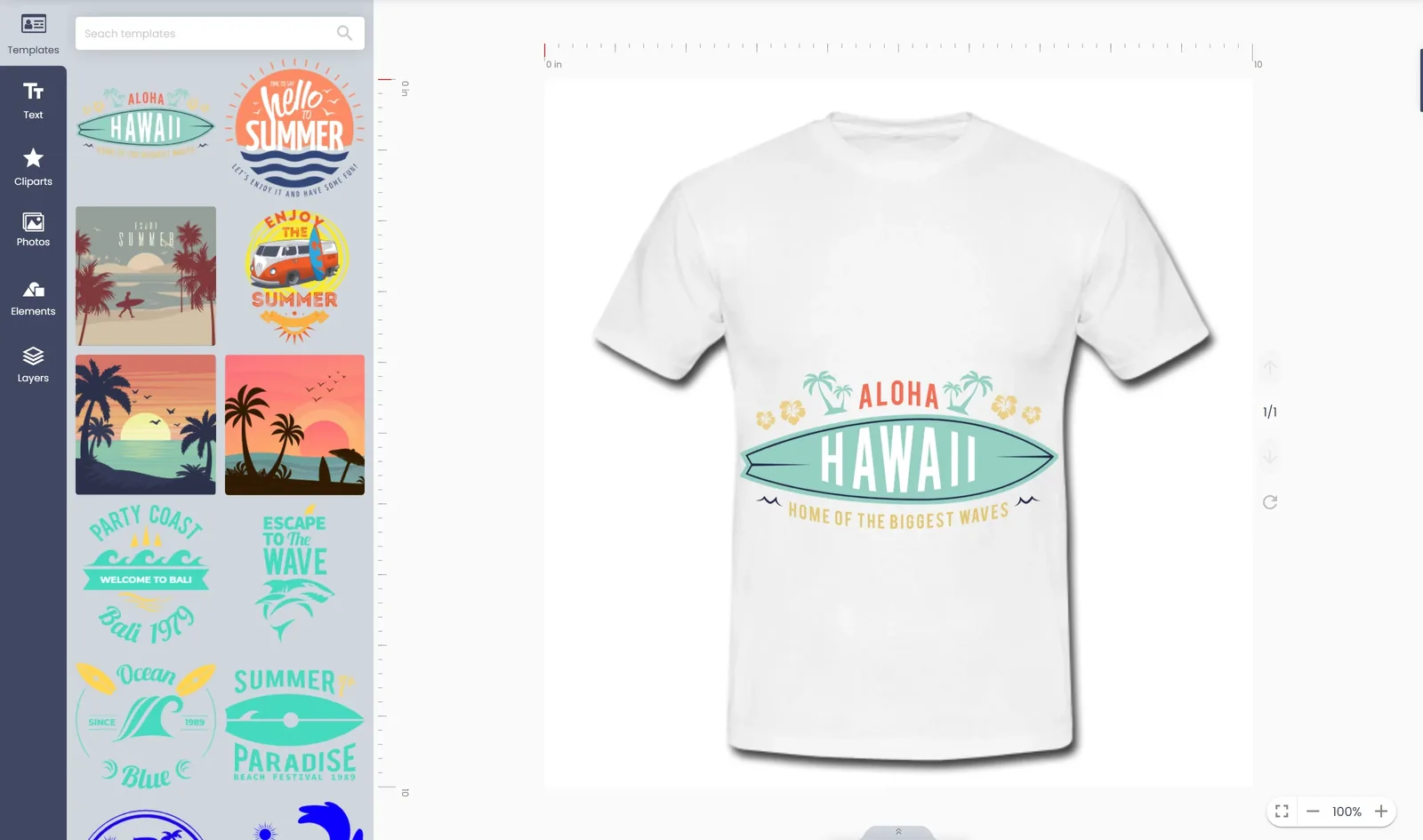 Online designer placing a graphic on a t-shirt print area, in an article on build vs buy web to print